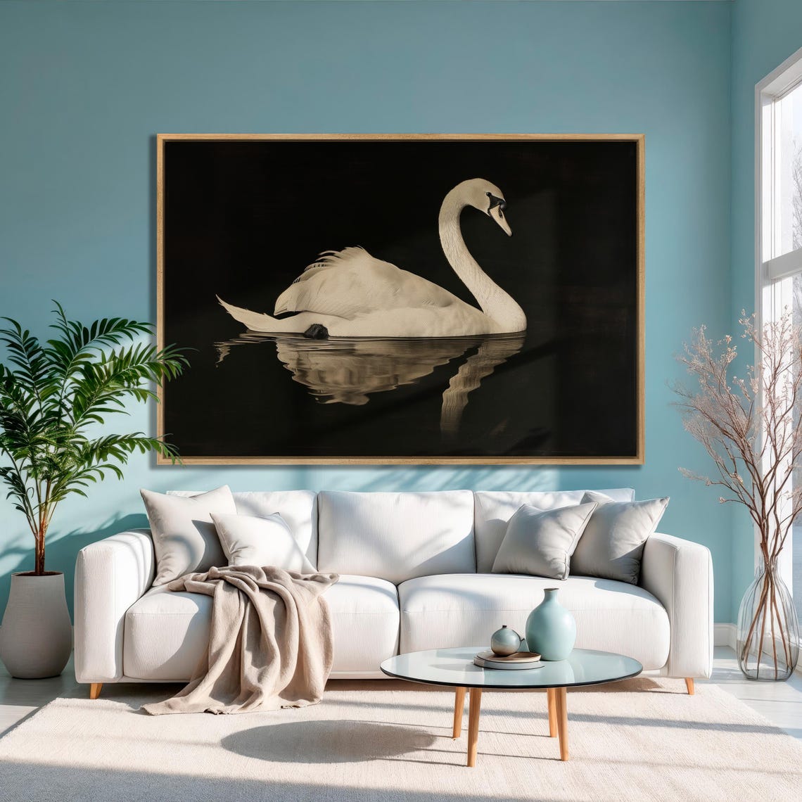 Elegant White Swan Gliding On Dark Water With Reflection Night Poster - Image 2