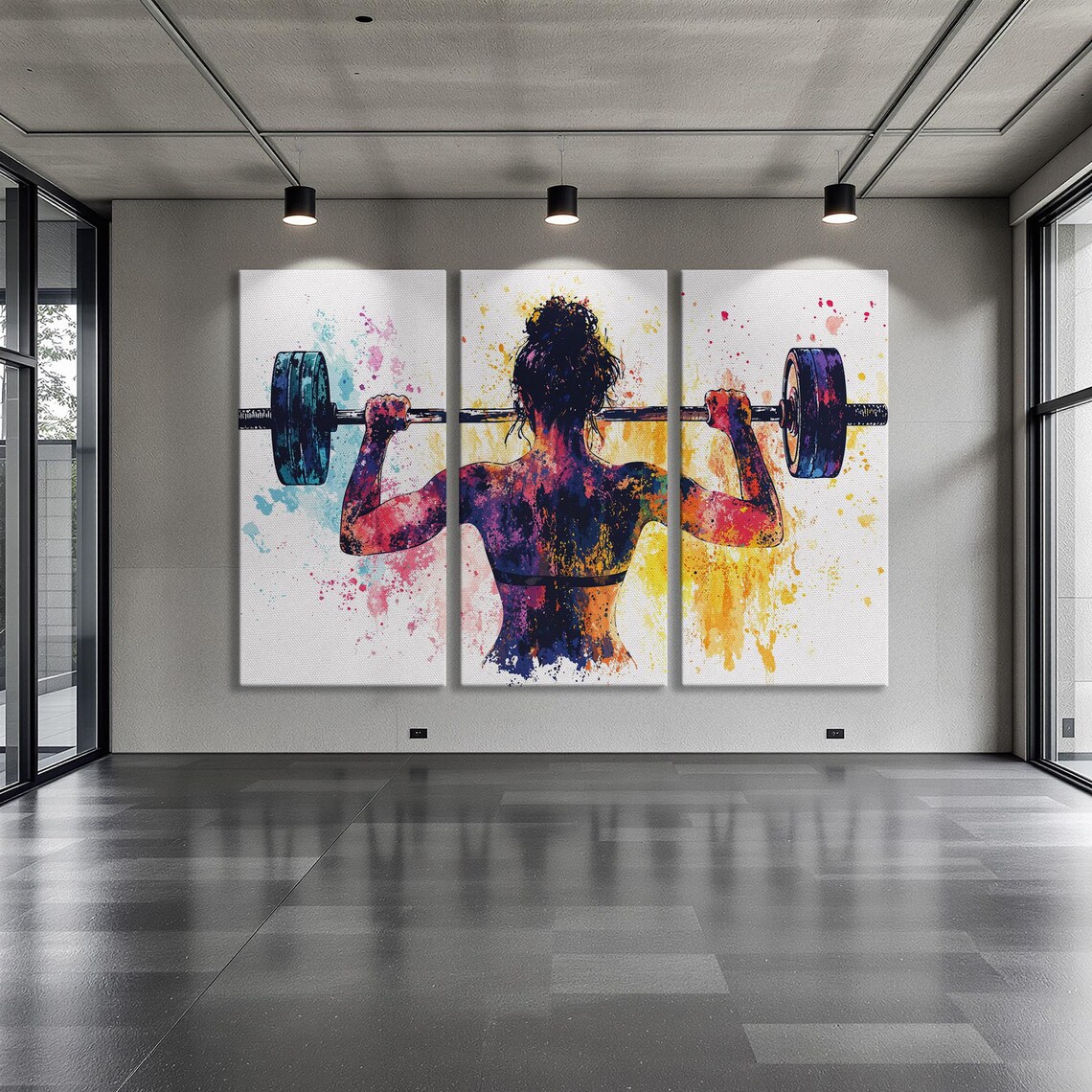 Woman Lifting Barbell Overhead Colorful Watercolor Fitness Art Poster - Image 6