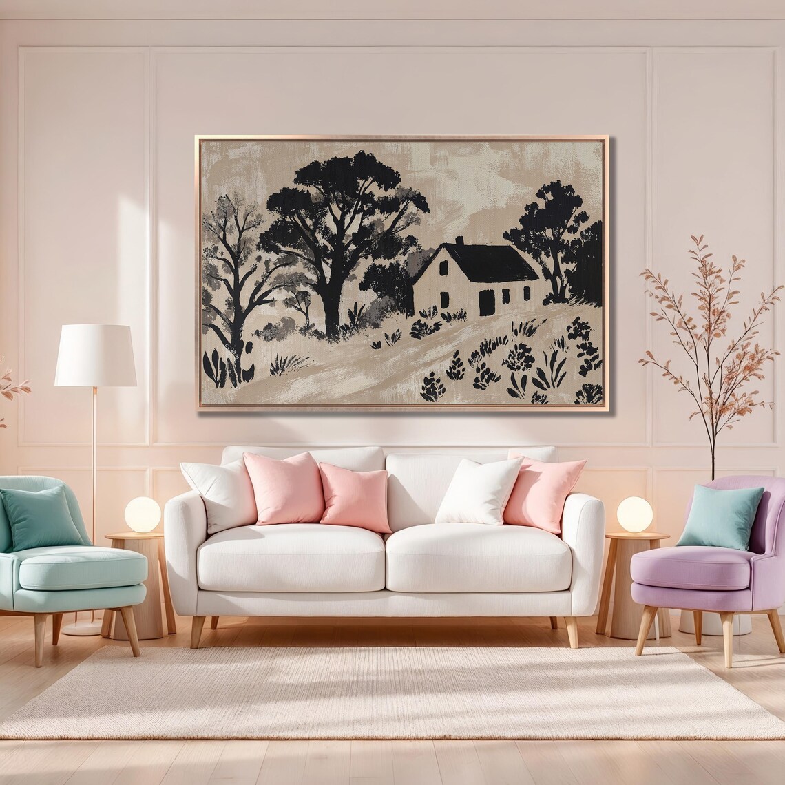 Black and Beige Farmhouse Silhouette Abstract Rural Art Poster - Image 4