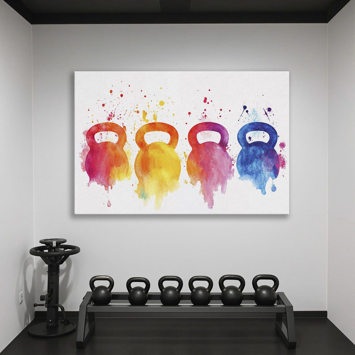 Four Colorful Watercolor Kettlebells With Paint Splashes Gym Poster - Image 2