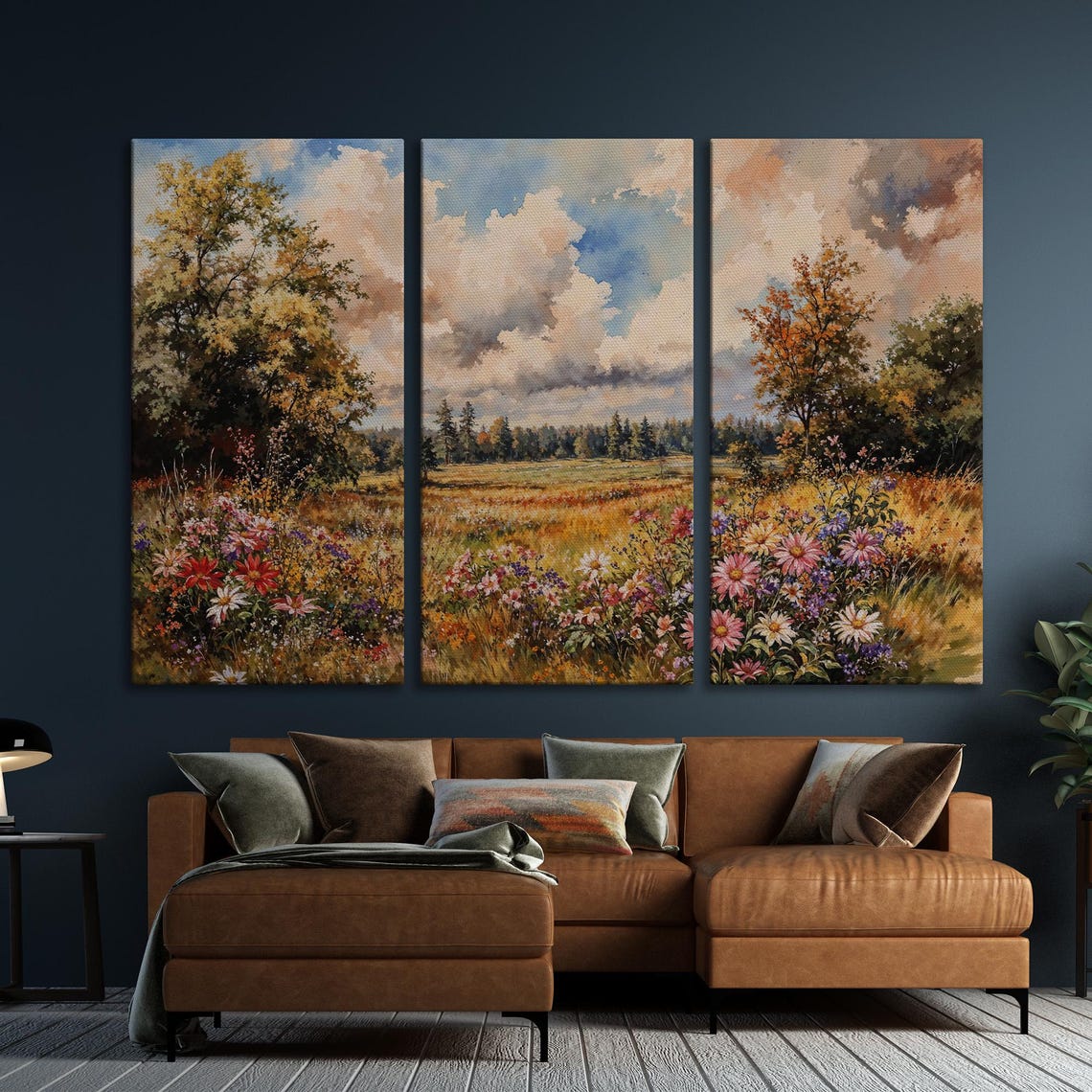 Summer Meadow Brimming with Wildflowers Under Cloudy Sky Poster - Image 6