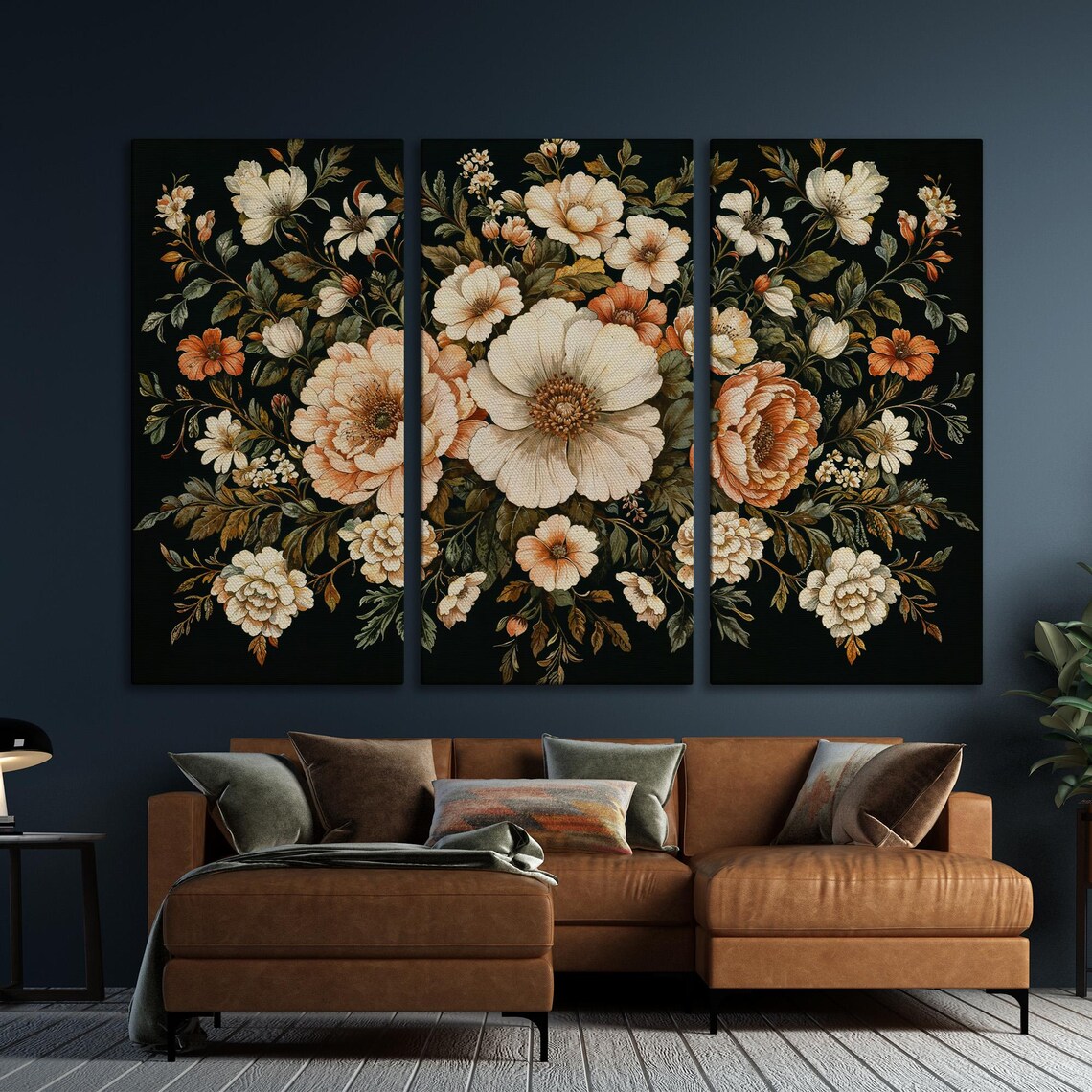 Vintage Cream Peony Bouquet on Black Baroque Floral Art Poster - Image 6