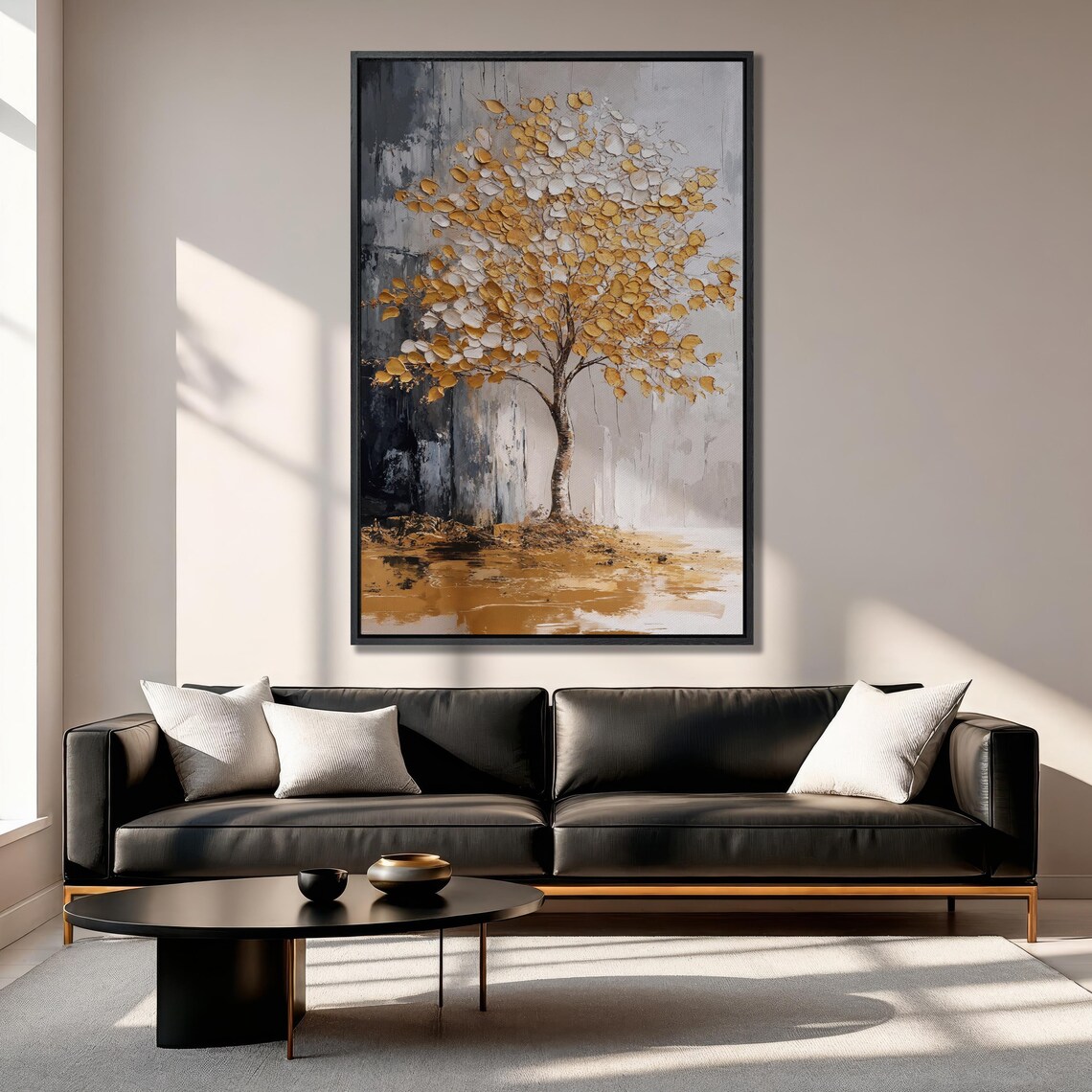 Gold and Silver Leaf Tree Abstract Nature Painting Poster Art - Image 5