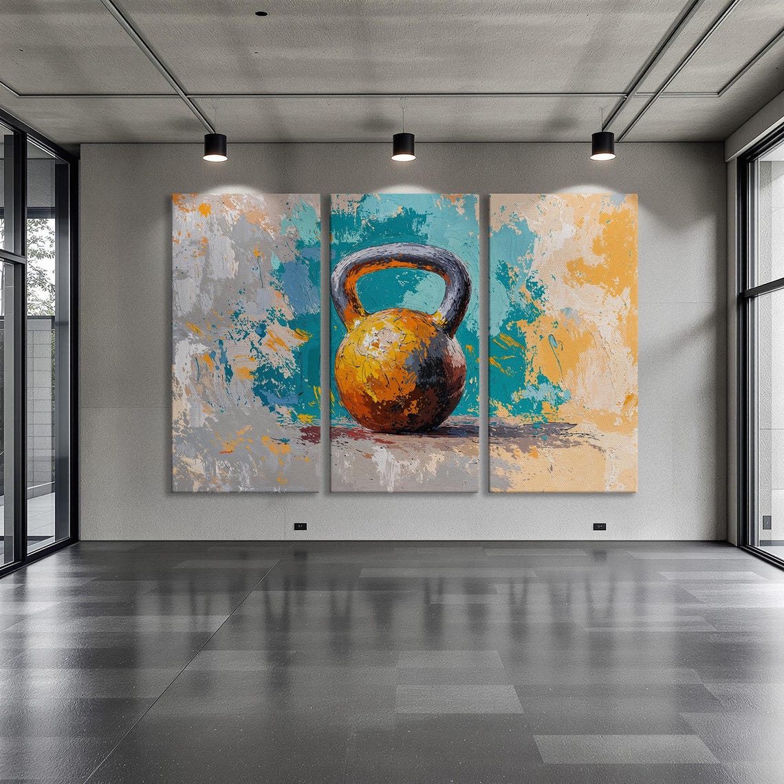 Rust Gold Kettlebell Still Life on Teal Textured Paint Poster - Image 6