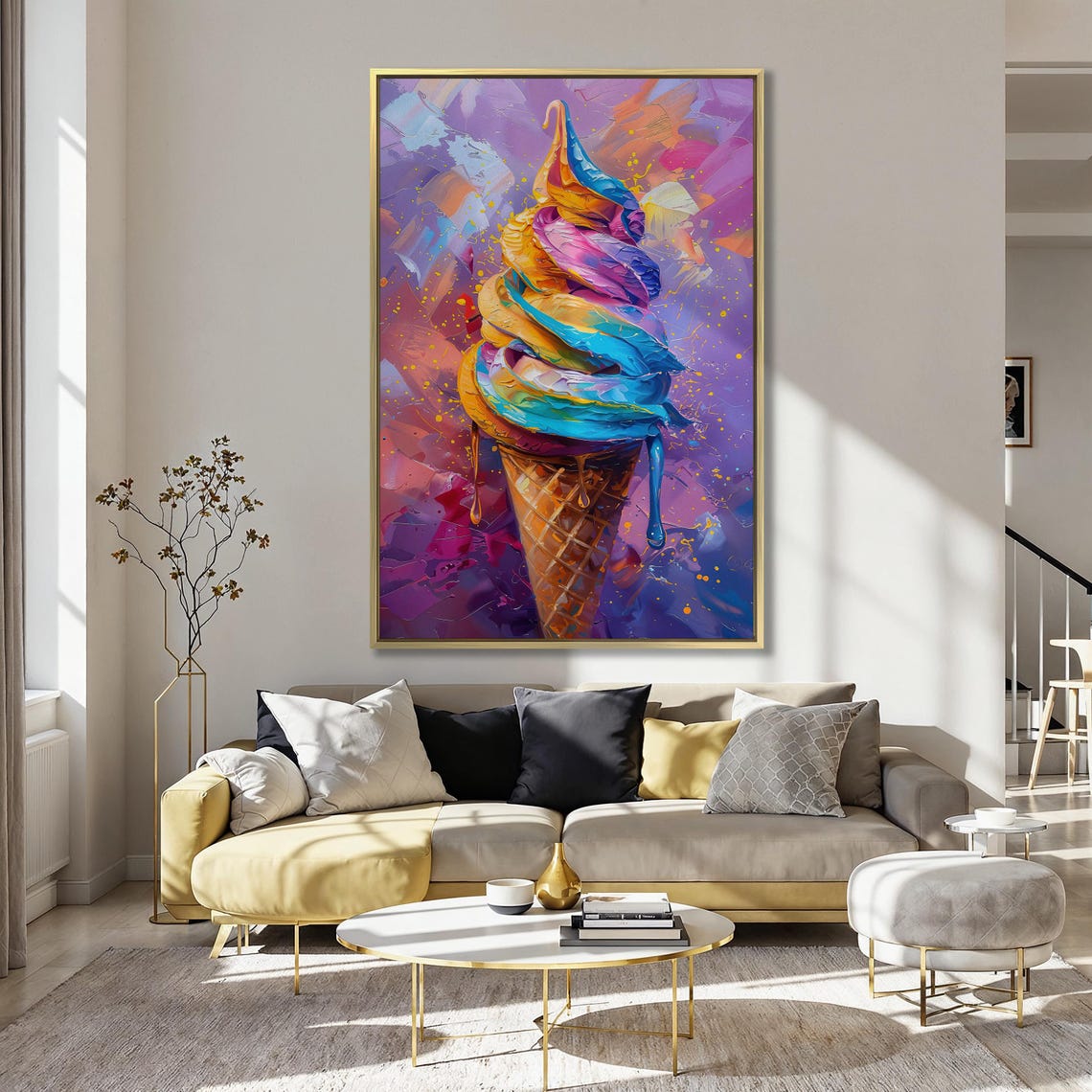Rainbow Ice Cream Wall Art Colorful Dessert Painting Print Large Bright Kitchen Wall Decor Delight Treat Poster Gift Ready To Hang - Image 3