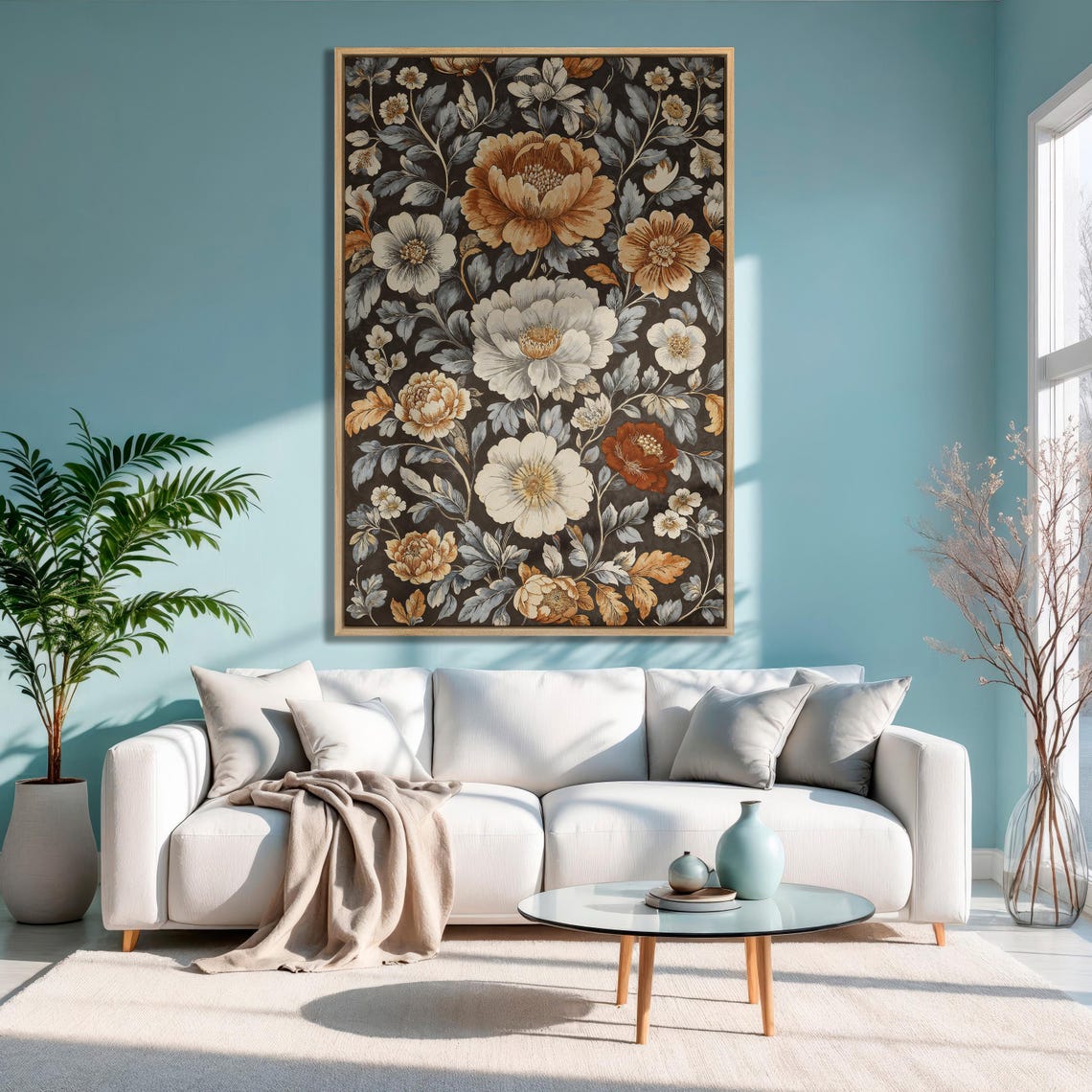 Rich Vintage Amber and Cream Peony Floral Botanical Art Print - Image 3