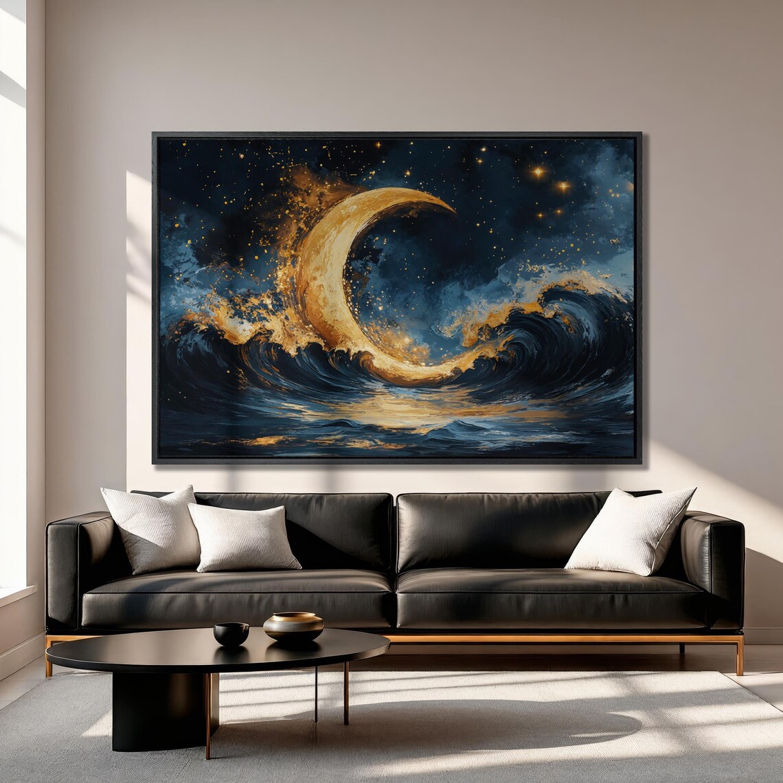 Golden Crescent Moon Celestial Wall Art Print - Image 2