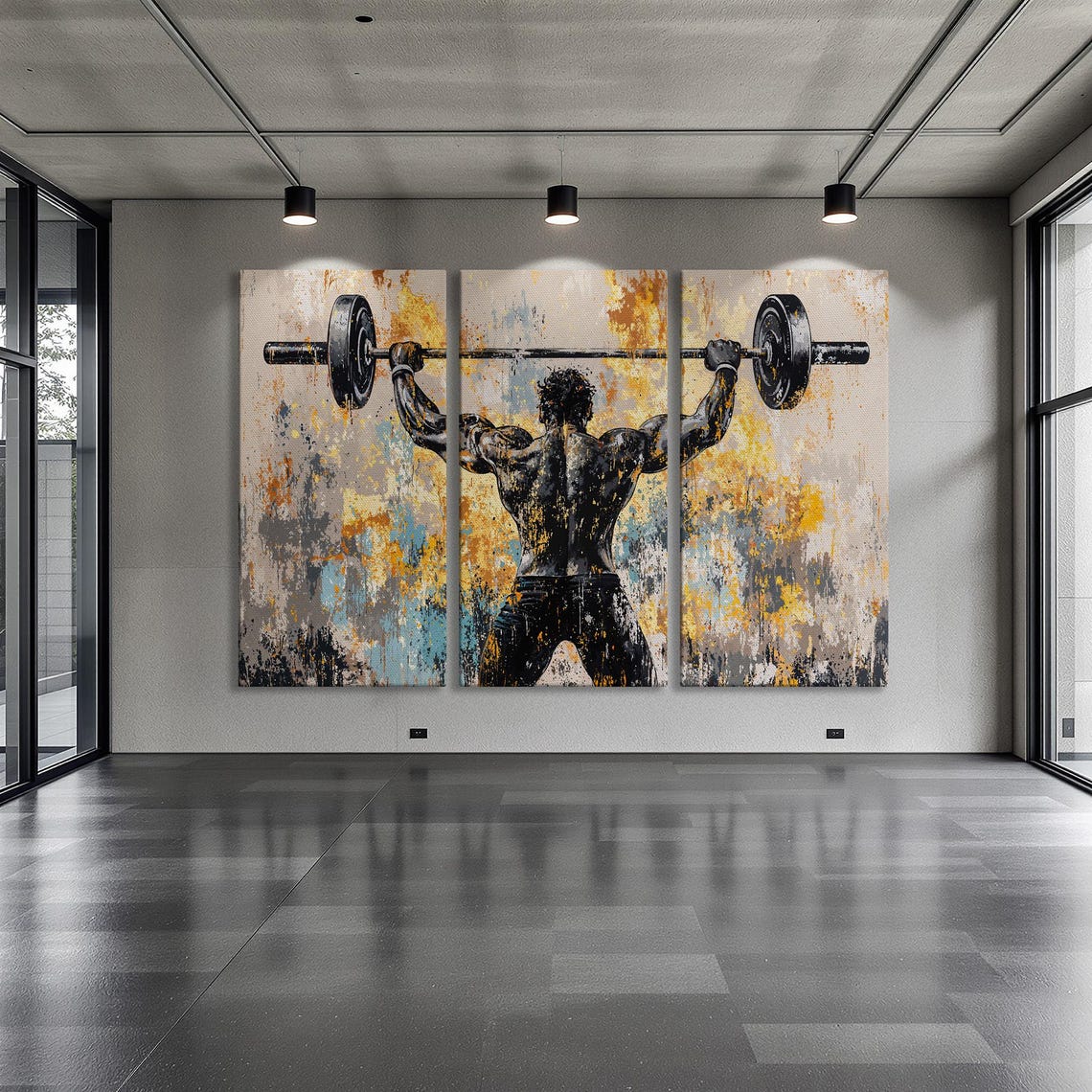 Strongman Lifting Barbell Overhead Back View Gold And Black Poster - Image 6