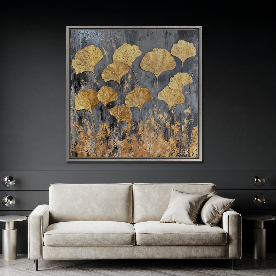 Elegant Gold Ginkgo Leaves Wall Art Abstract Leaf Painting Print Modern Botanical Wall Decor Large Luxury Poster Ready To Hang Gift - Image 5