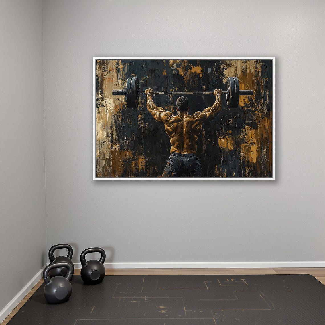 Strongman Back View Overhead Barbell Press Bronze Darkness Poster - Image 4
