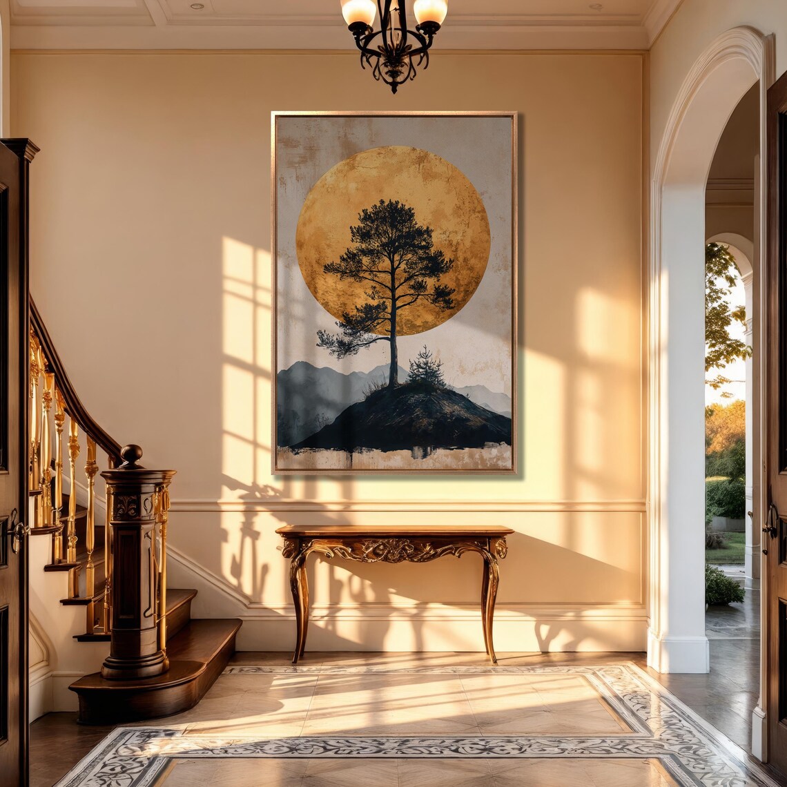 Lone Tree Against Golden Moon Wall Art Serene Landscape Painting Print Luxury Wall Decor Nature Large Poster Ready To Hang Gift Idea - Image 5
