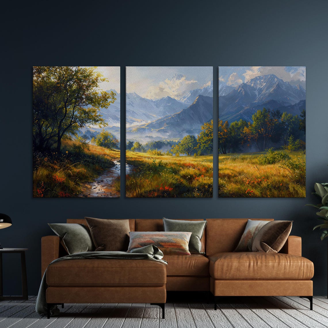 Mountain Landscape Painting Print Vibrant Meadow Wall Art Peaceful Nature Scene Wall Decor Hiking Trail Scenery Ready To Hang Poster - Image 5