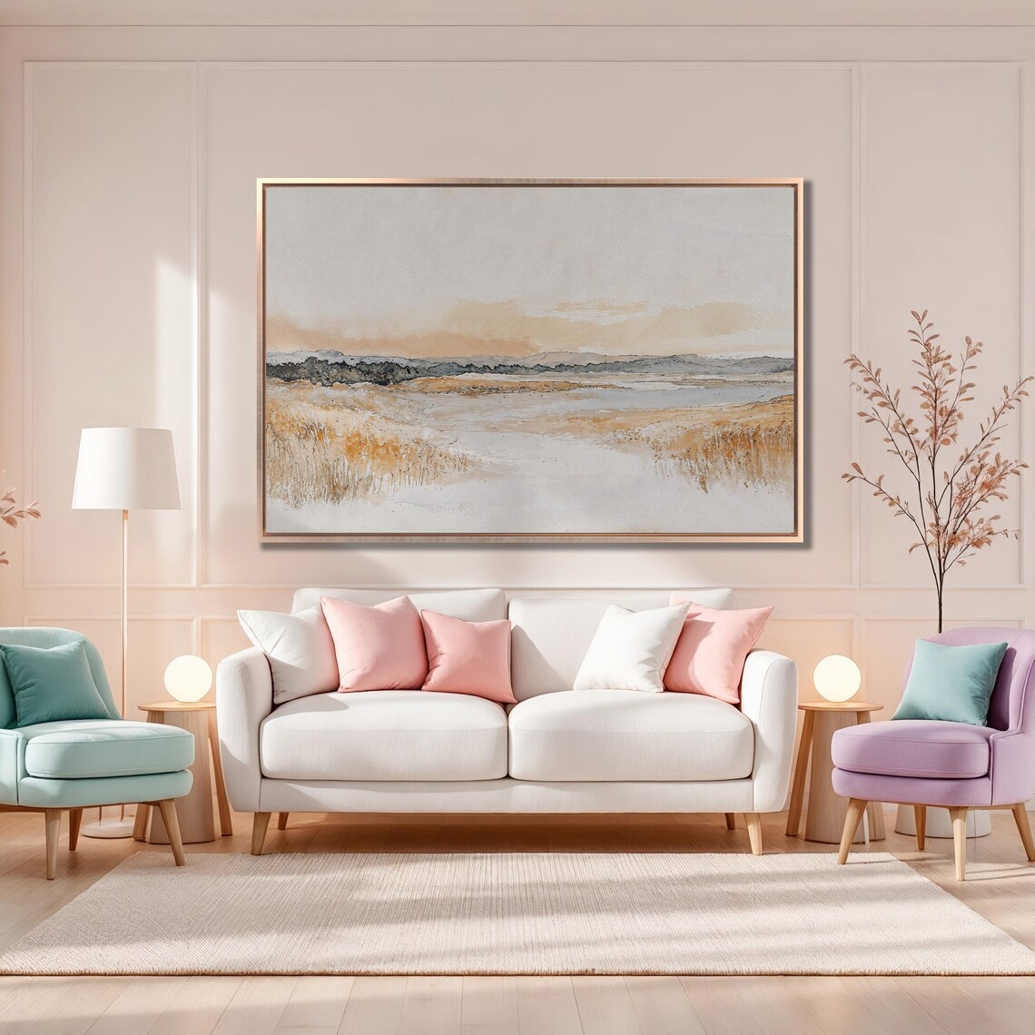 Abstract Neutral Beige Horizon Landscape Watercolor Art Poster - Image 4