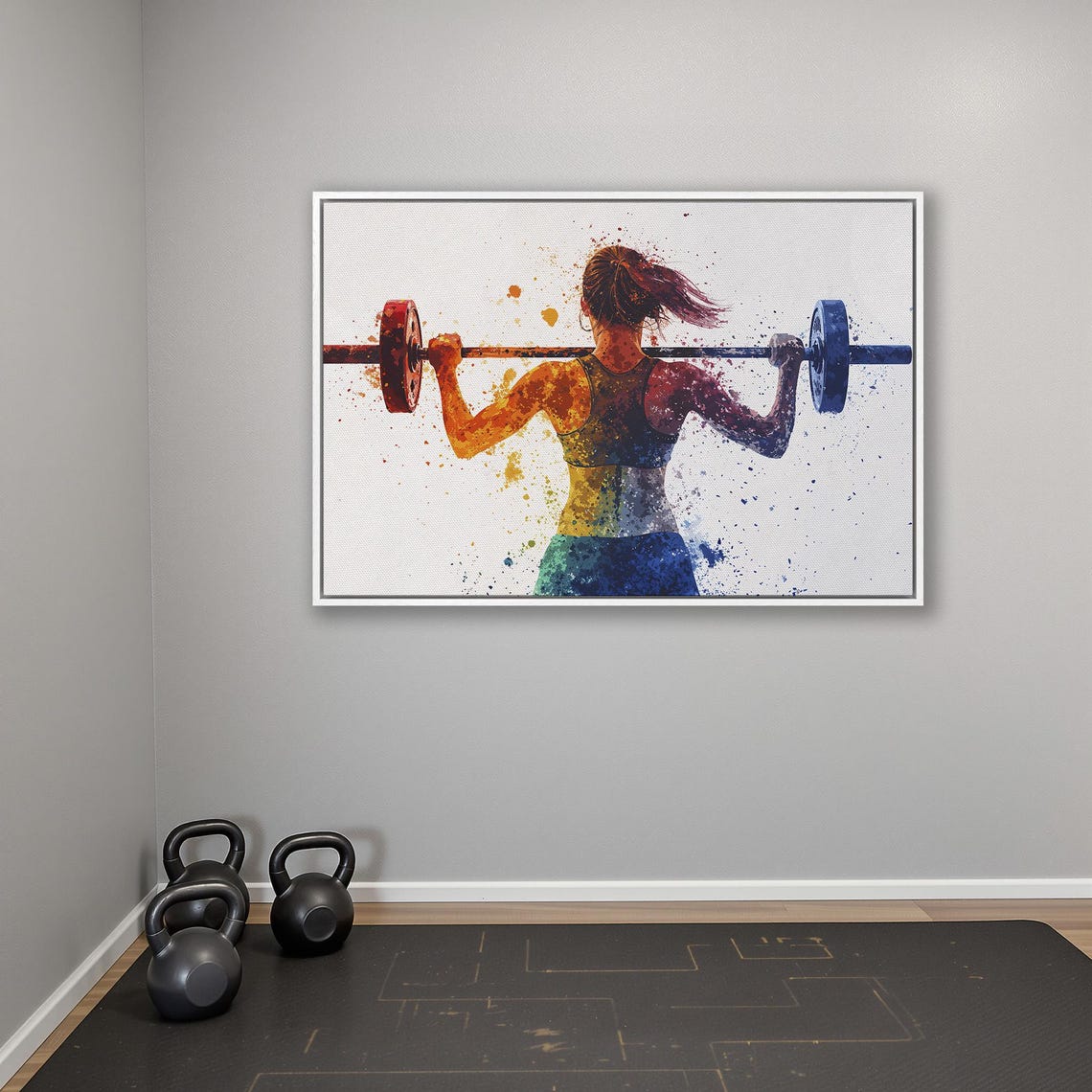Woman Weightlifter Squatting With Barbell Splash Watercolor Poster - Image 4