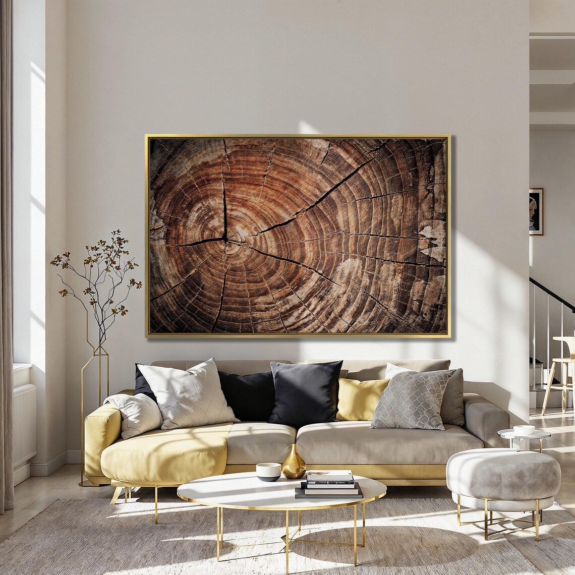 Old Oak Stump Cross Section Art Print, Rustic Tree Rings - Image 3