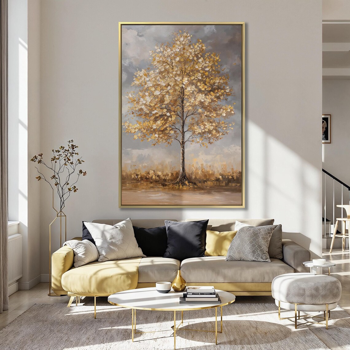 Golden Leaf Tree by the Water Impressionist Nature Painting Poster - Image 4