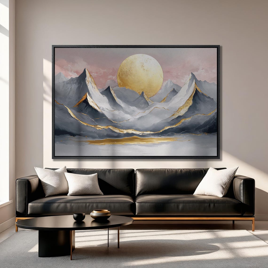 Golden Sun And Mountain Peaks Wall Art Abstract Landscape Painting Print Bedroom Wall Decor Nature Inspired Art Poster Ready To Hang - Image 2