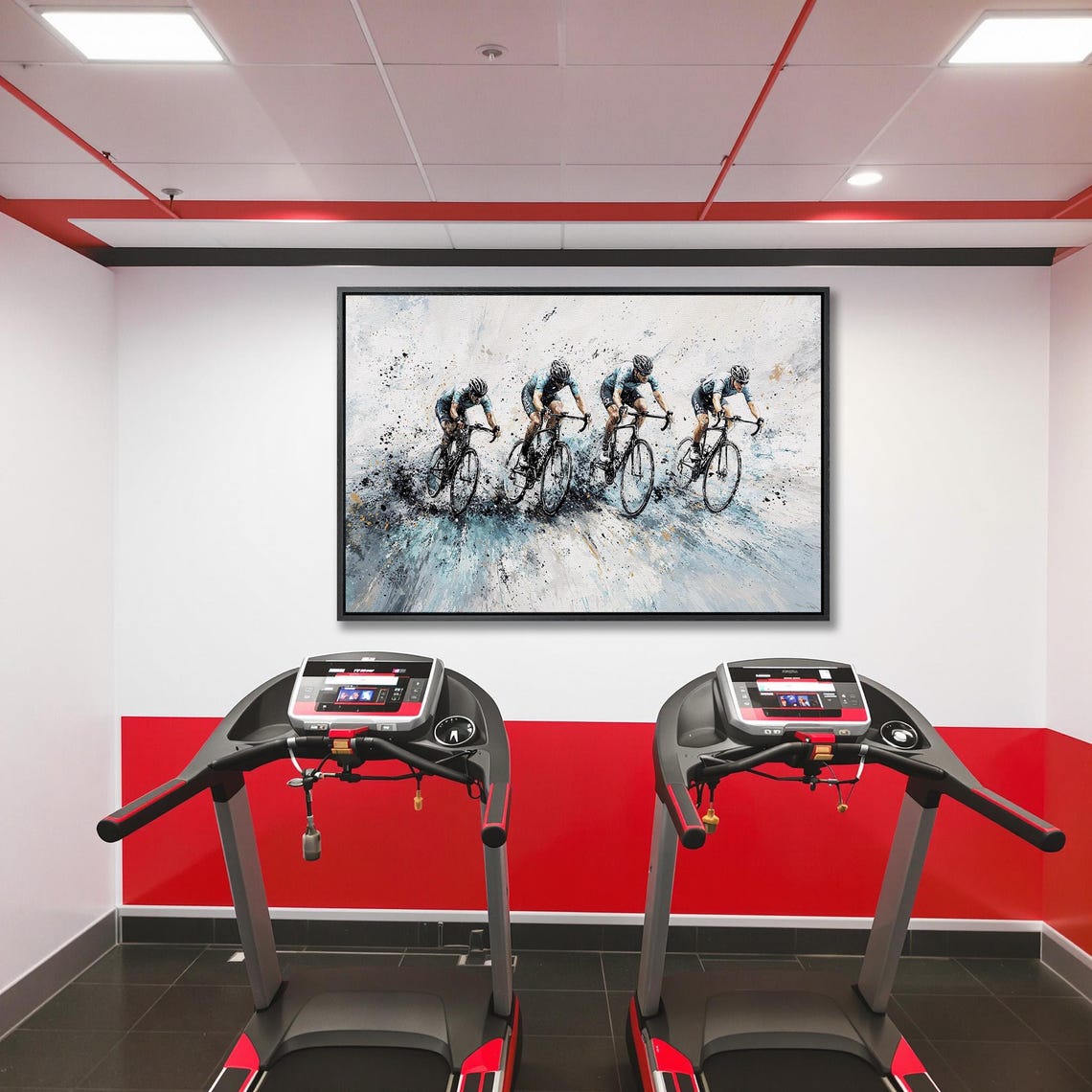 Peloton of Four Cyclists in Teal Abstract Splash Style Poster - Image 5
