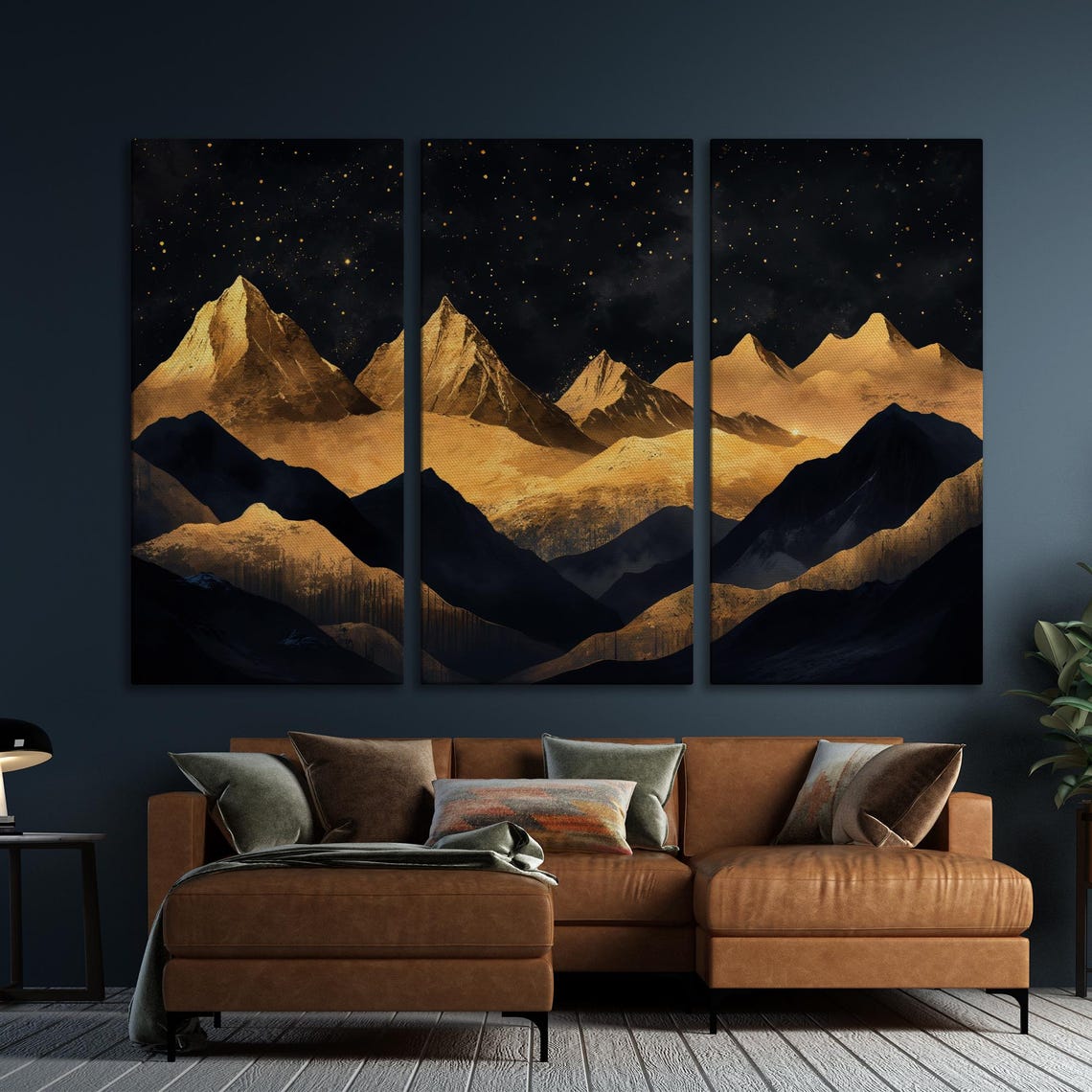 Glowing Golden Mountain Peaks Under A Starry Night Sky Poster - Image 5