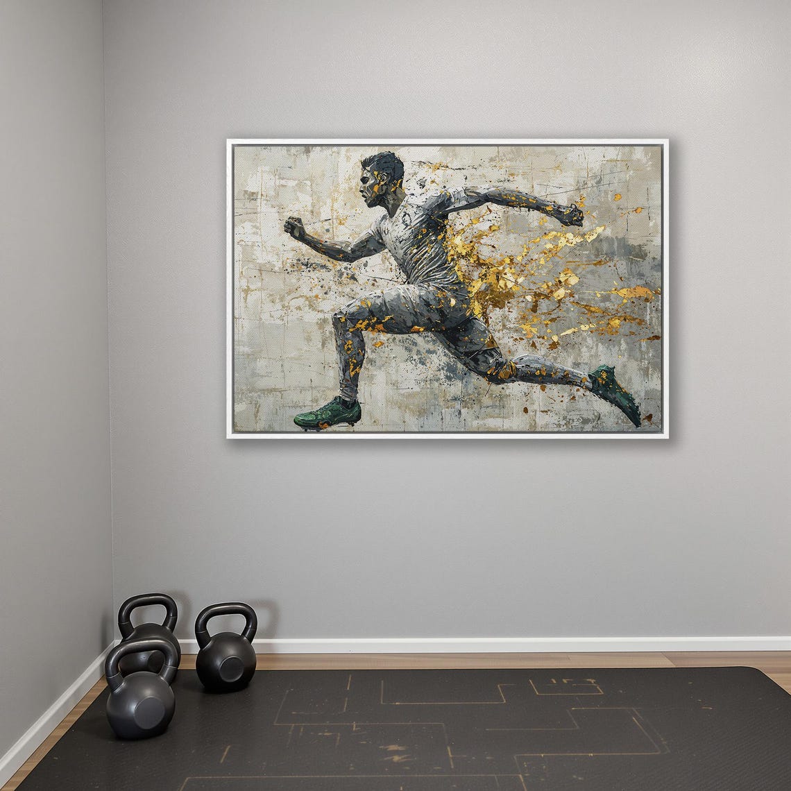 Abstract Soccer Player in Motion with Gold Splash Sports Poster - Image 4