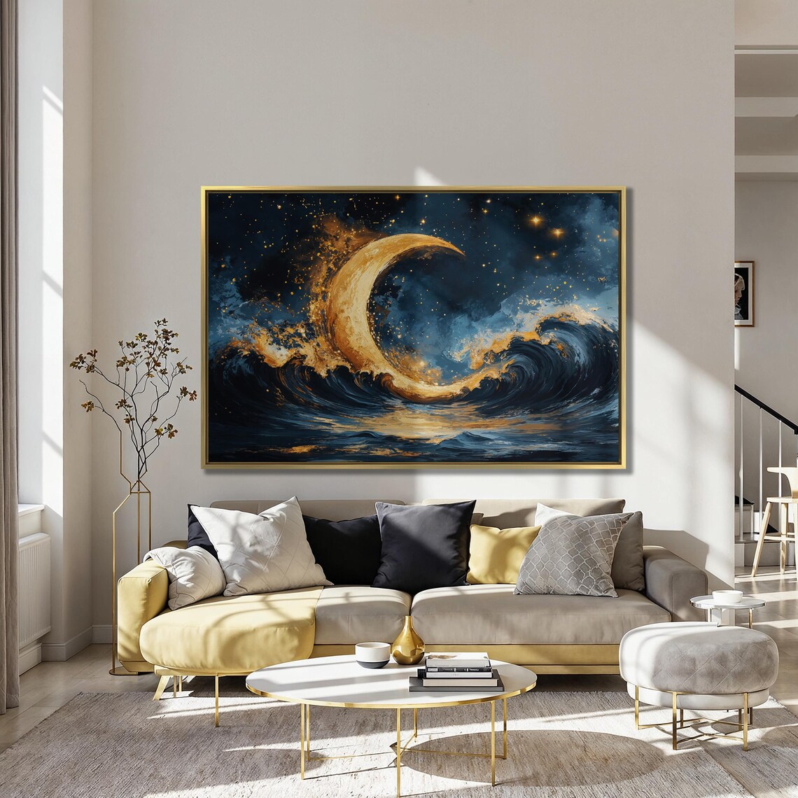 Golden Crescent Moon Celestial Wall Art Print - Image 4