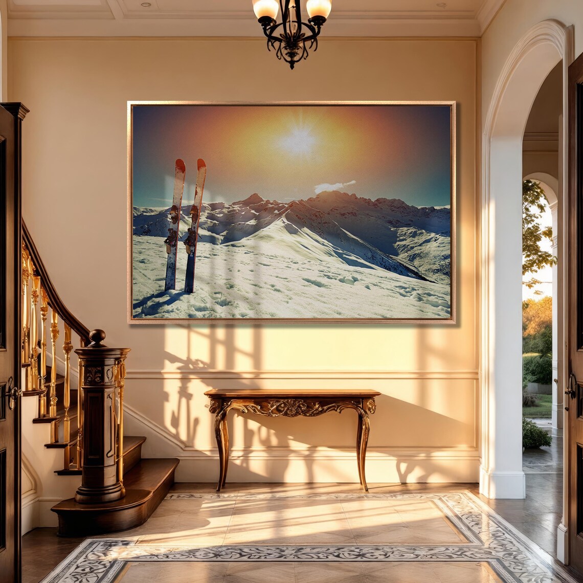 Sunny Winter Mountains Skiing Panoramic Art Print - Image 4