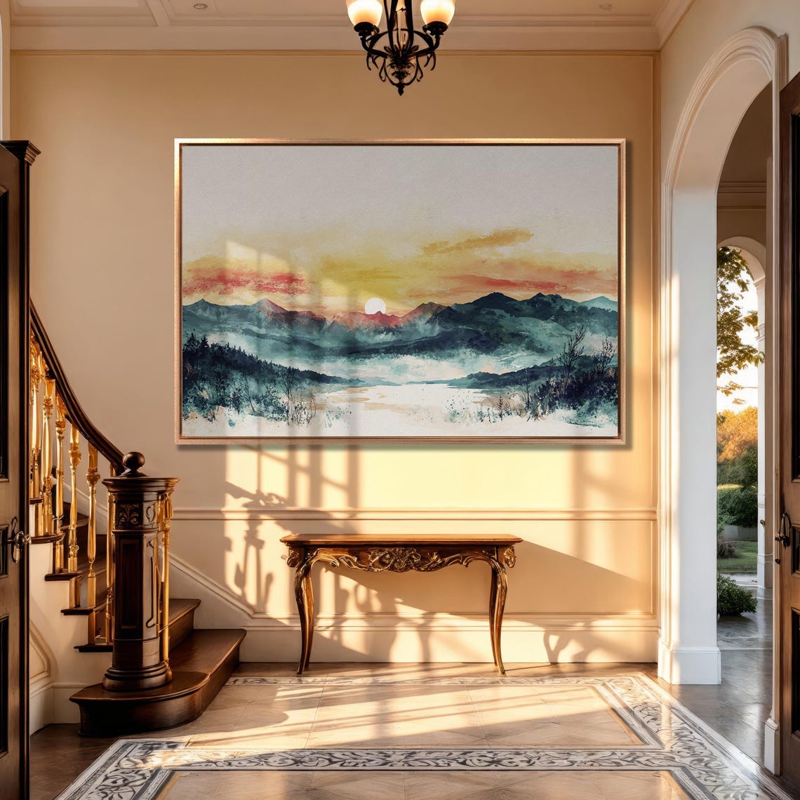 Mountain Landscape Framed Print Beautiful Sunset View Wall Art Extra Large Abstract Nature Artwork Decor For Home Ready To Hang - Image 5