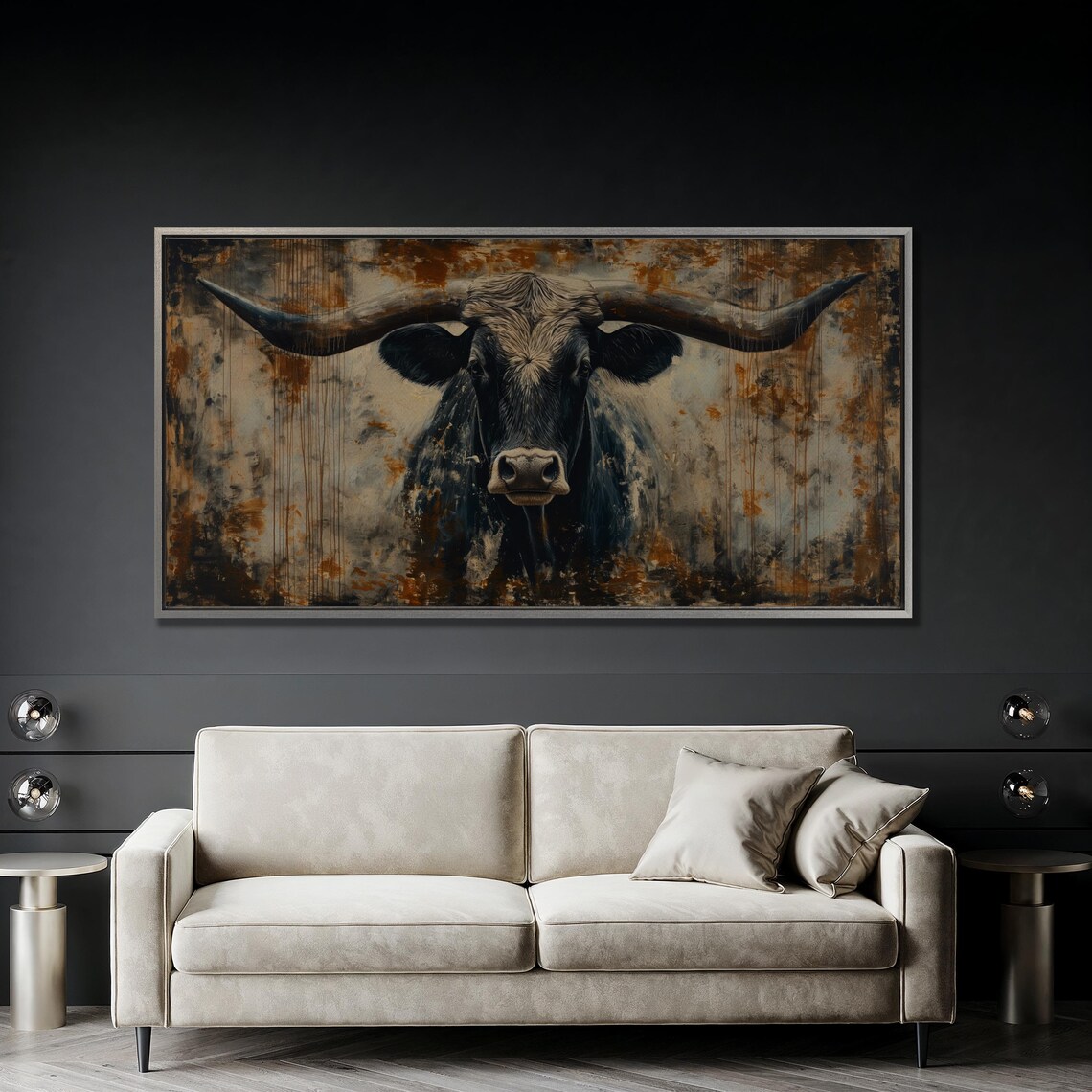 Rustic Bull Painting, Abstract Longhorn Art Print - Image 2