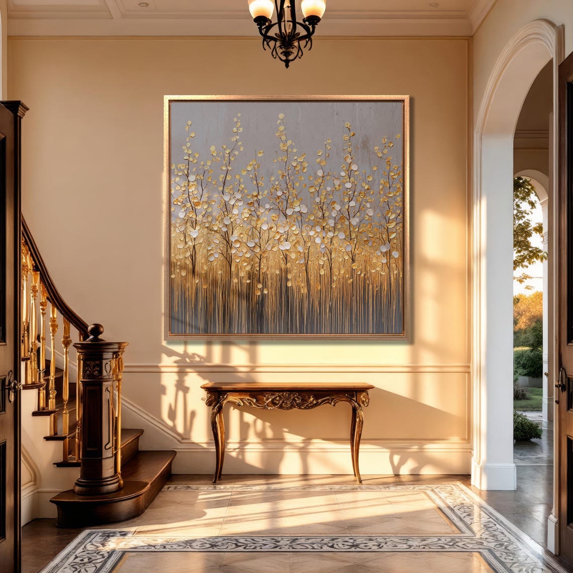 Abstract Golden Grove With Drip Effect Modern Art Wall Poster - Image 4