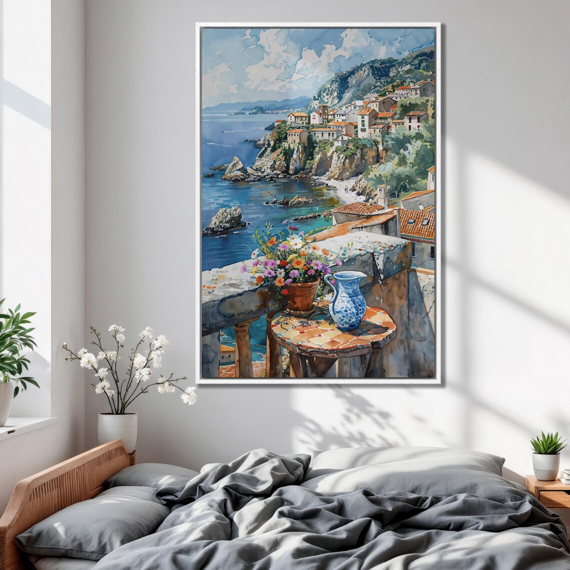Coastal Village Watercolor Art Print, Mediterranean View - Image 4
