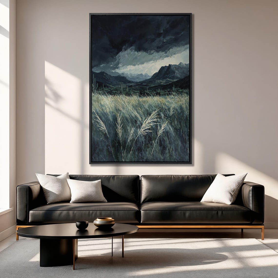 Mountain Landscape Artwork Extra Large Framed Print Stormy Sky And Green Field Scenic Nature Home Wall Decor Ready To Hang - Image 6
