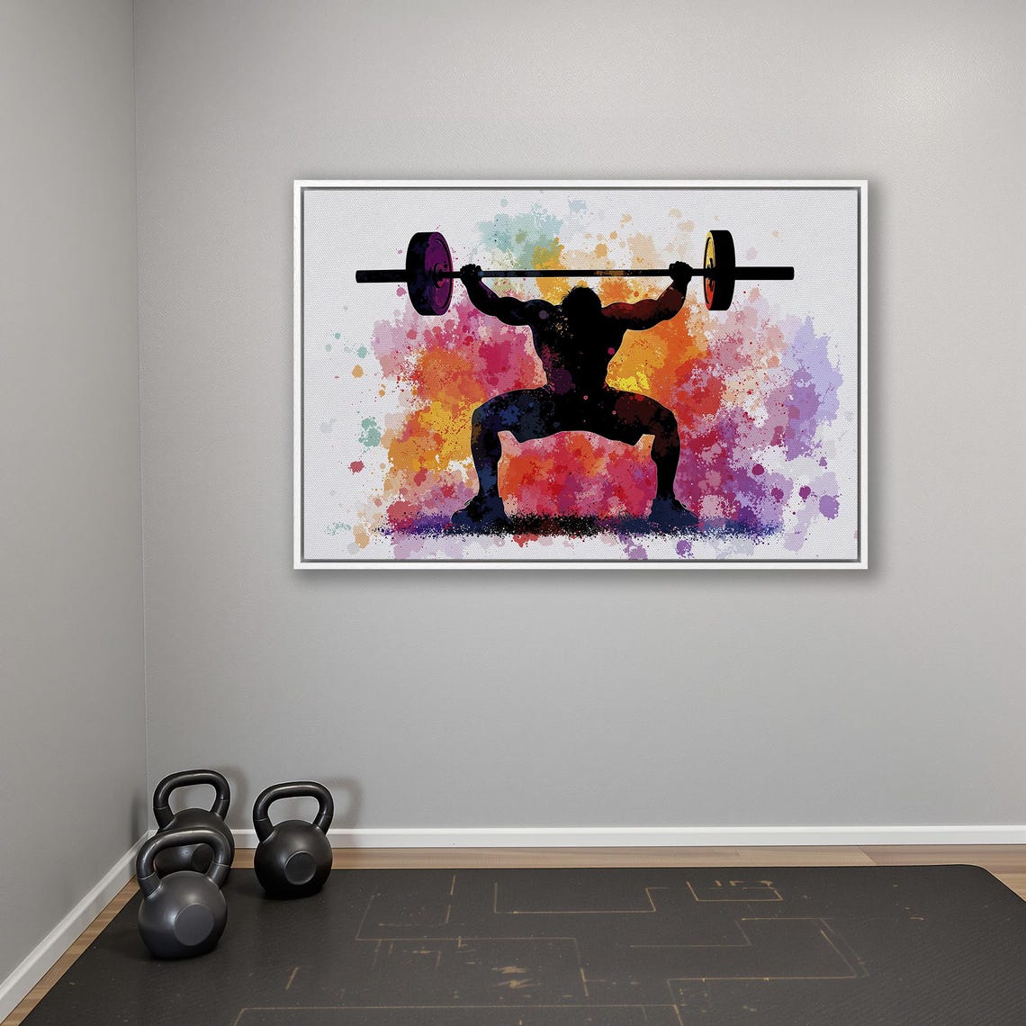 Weightlifter Silhouette Holding Barbell Overhead Splash Art Poster - Image 4