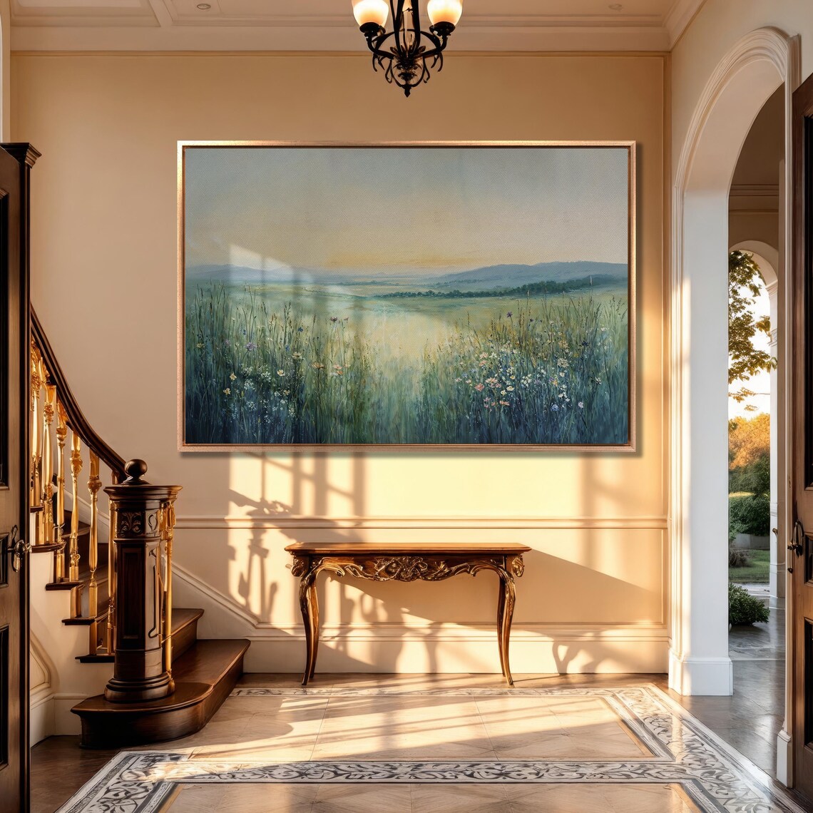 Misty Wildflower Meadow at Dawn Minimalist Painting Art Poster - Image 5