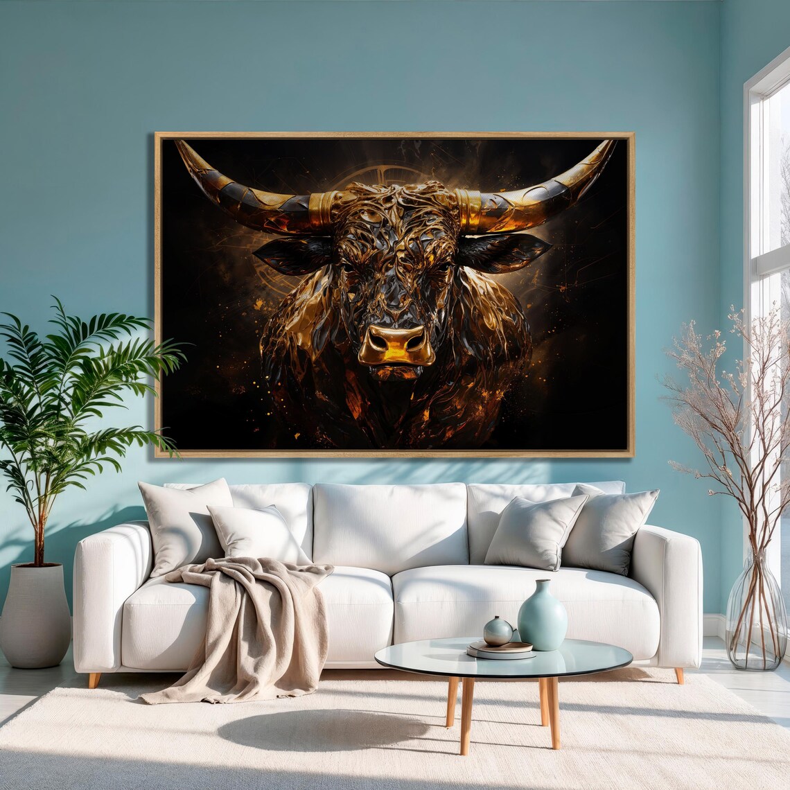 Golden Black Abstract Bull Head Fierce Animal Portrait Poster - Image 2