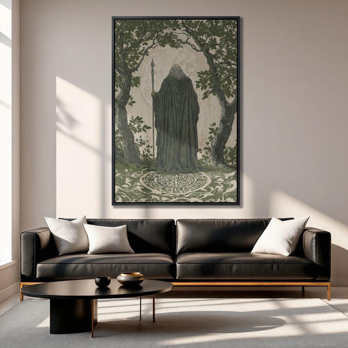 Wise Old Wizard With Staff Between Ancient Moonlit Trees Poster - Image 6