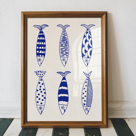 Sardine Print Sardine Art Print Minimalist Kitchen Print Fish Print Kitchen Poster Nautical Print