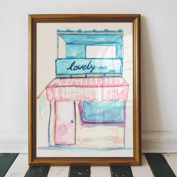 Lovely Caffe Art Caffe Watercolor Feminine Prints Cute Art Print Watercolor Painting Cafe Art Print