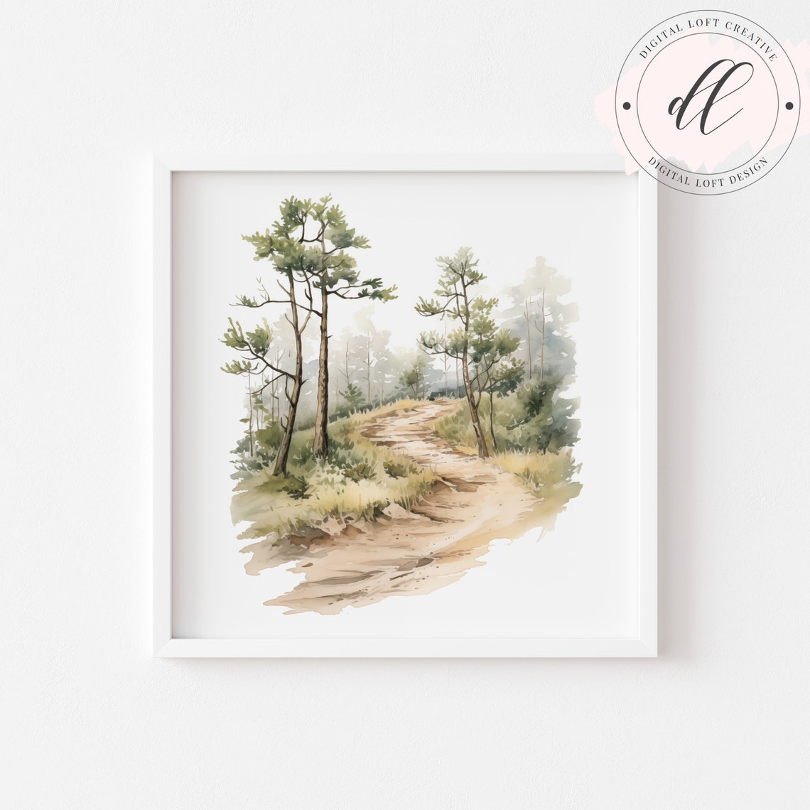 Watercolor Forest Hiking Path Art Rustic Nature Landscape Woodland Scenery Illustration Tranquil Home Decor - Image 2