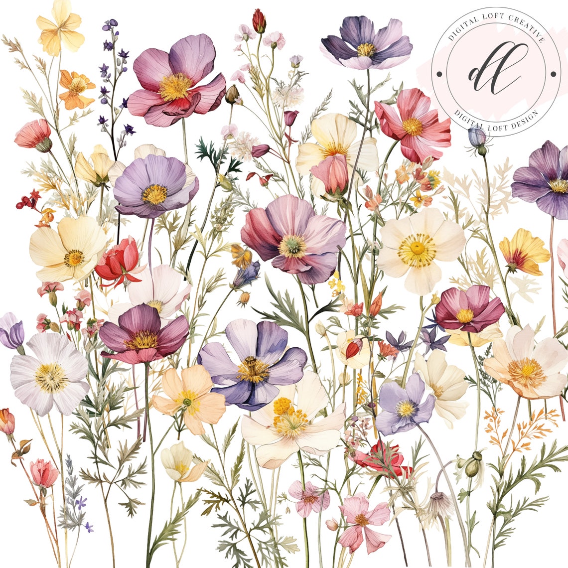 Watercolor Poppy Meadow in Soft Pastel Colors Dreamy Floral Art Poster