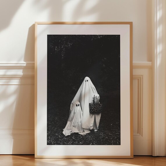 Cute Ghosts Trick or Treat Night Spooky Black Photo Halloween Poster