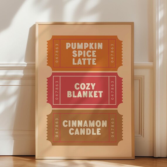 Pumpkin Spice Latte Cozy Blanket Cinnamon Candle Ticket Wall Art