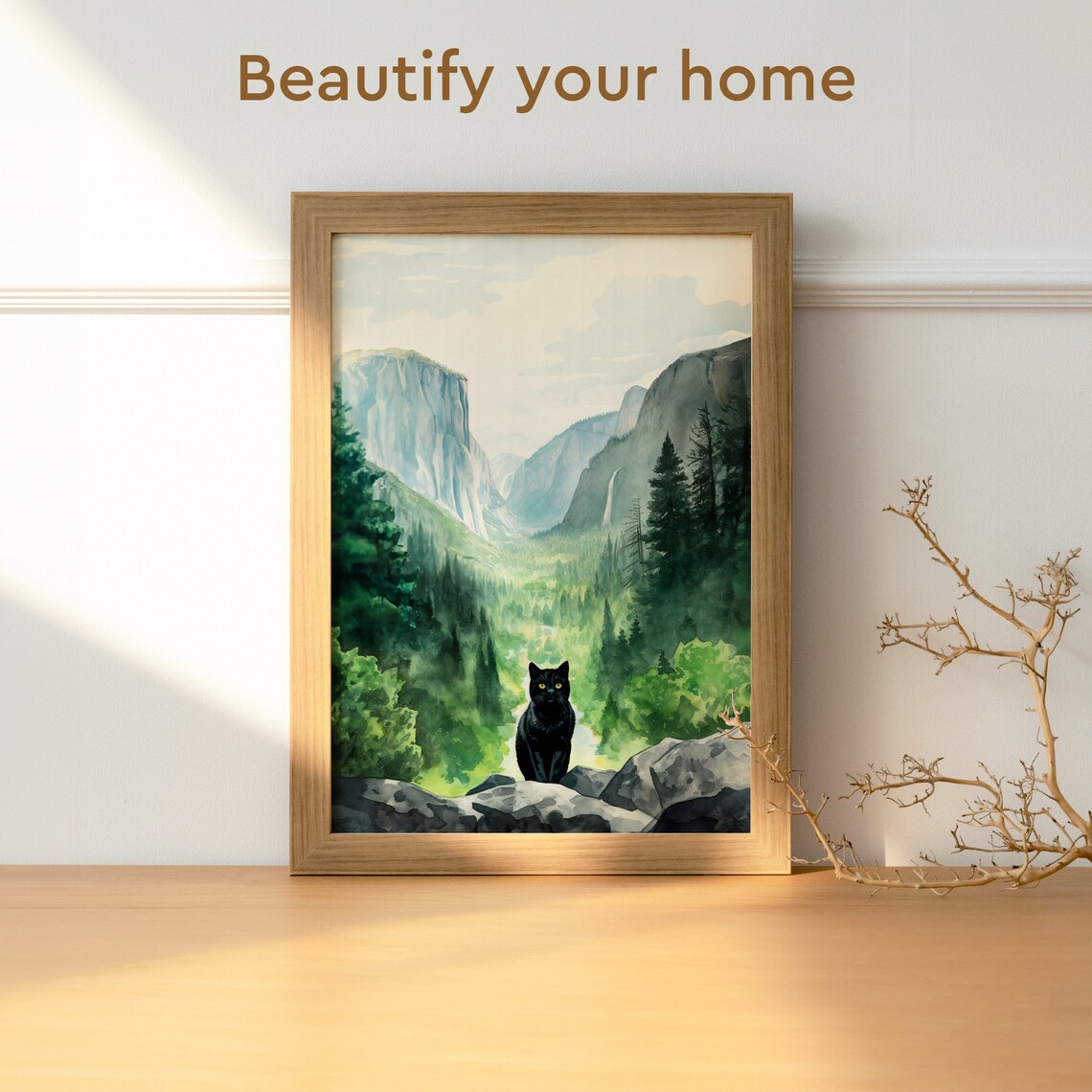 Yosemite National Park Black Cat Watercolor Art Print - Image 3