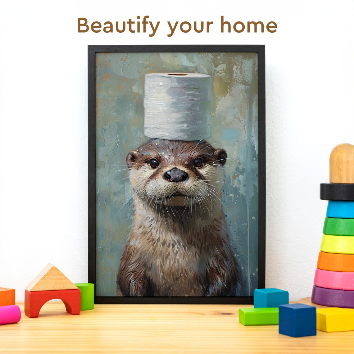 Sea Otter Bathroom Poster, Oil-Painting Style - Image 3