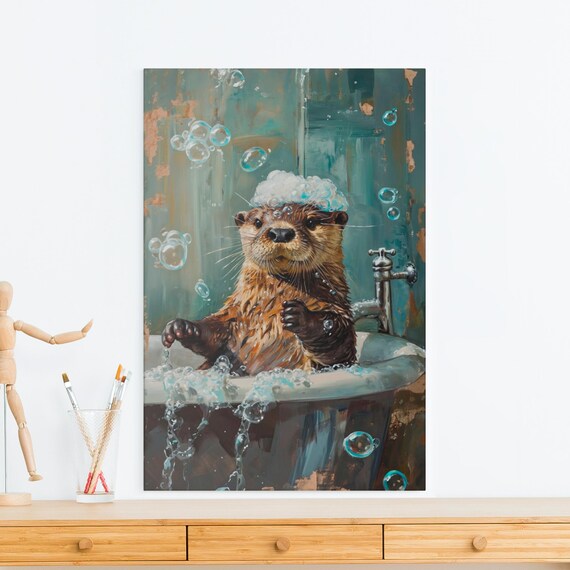 Otter in a Bubble Bath Wearing a Crown of Bubbly Foam Poster