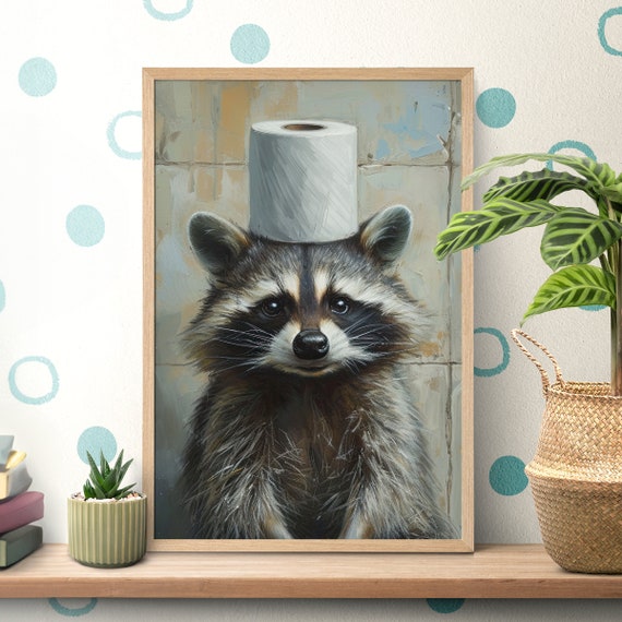 Raccoon Bathroom Poster, Funny Animal Portrait