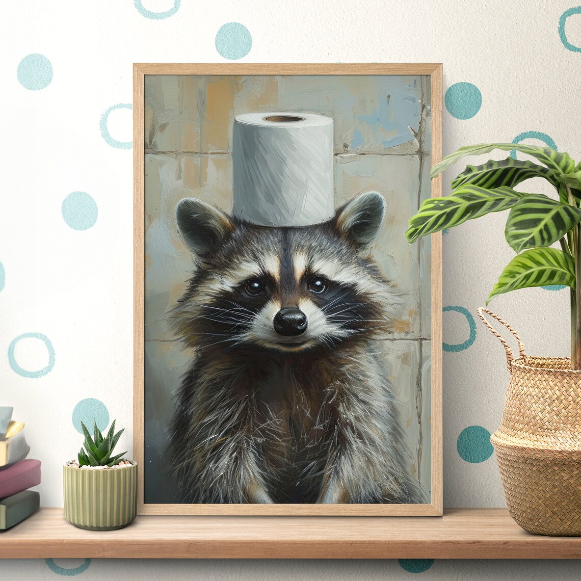 Raccoon Bathroom Poster, Funny Animal Portrait