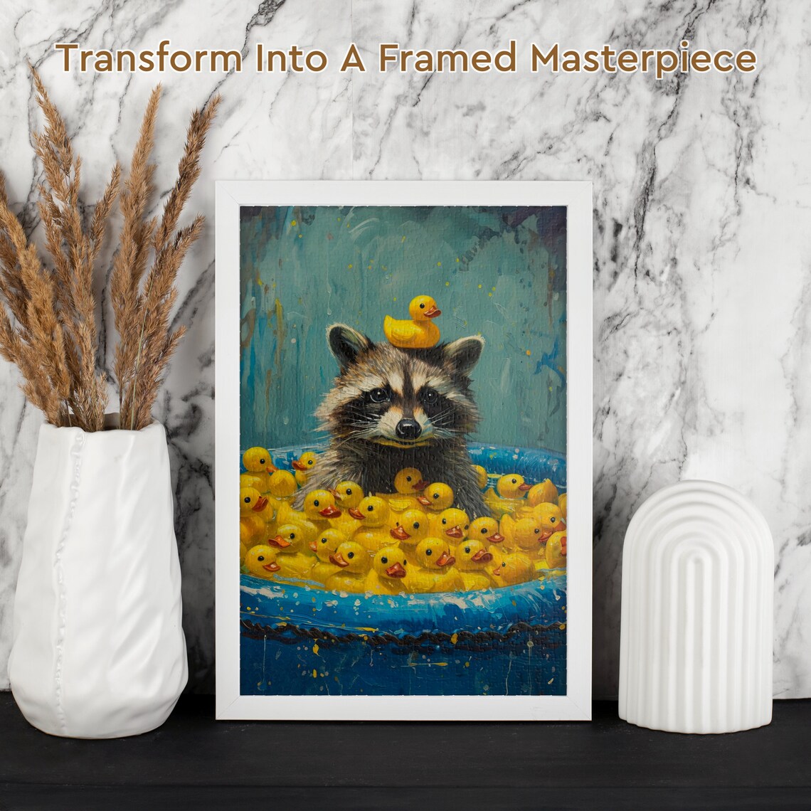 Raccoon Soaking in a Bathtub Full of Yellow Rubber Ducks Poster - Image 2