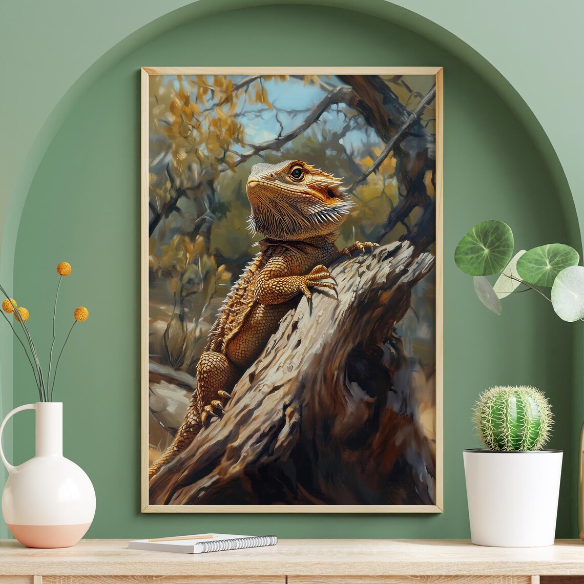 Bearded Dragon Lounging Driftwood Funny Reptile Poster