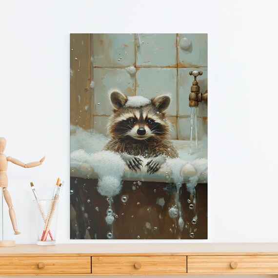 Raccoon in a Bubble Bath with a Dollop of Foam on Its Head Poster