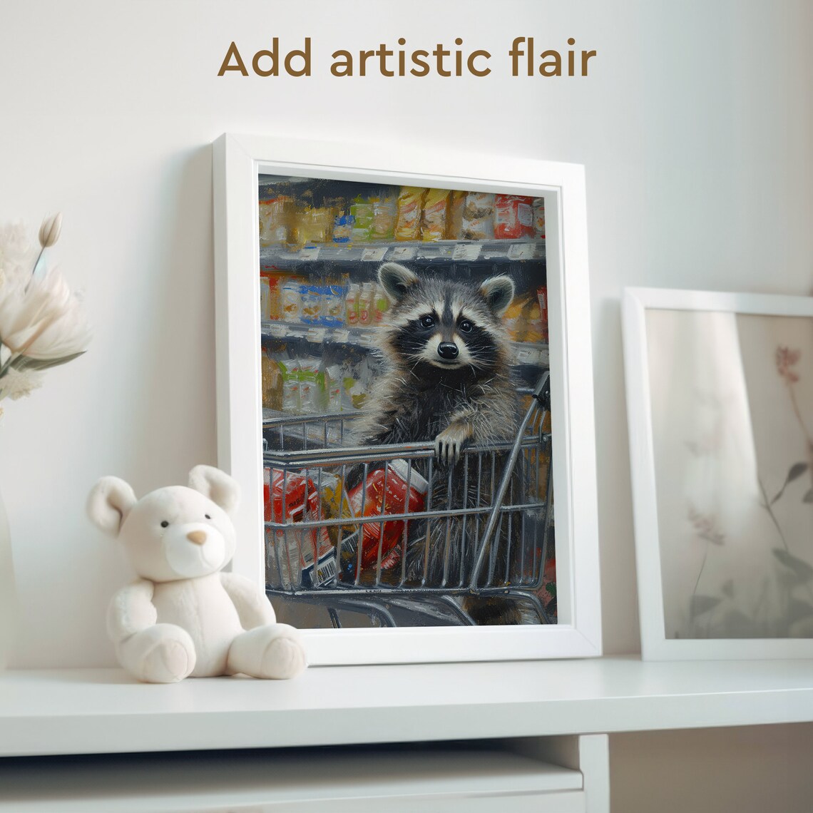 Raccoon Riding in a Supermarket Shopping Cart Oil Painting Poster - Image 2